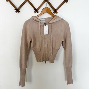 NWT ✨ Pink Rose Tan Hooded Cropped Cardigan Jacket